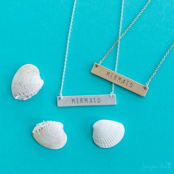 Mermaid Stamped Bar Necklace