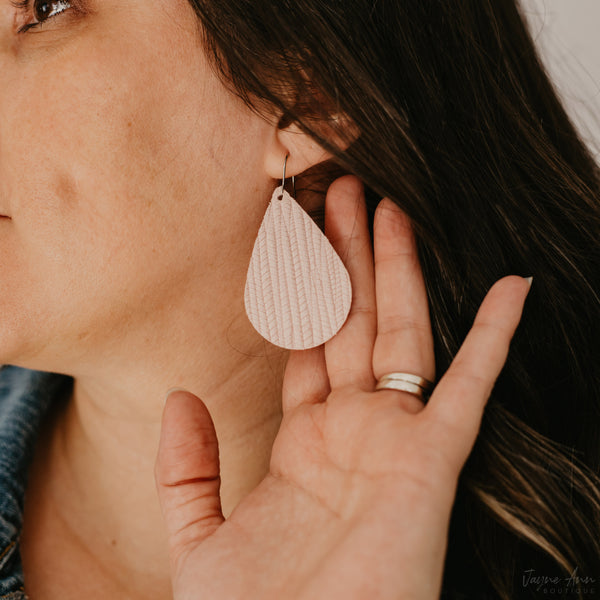 Pink Palm Leaf Leather Earrings
